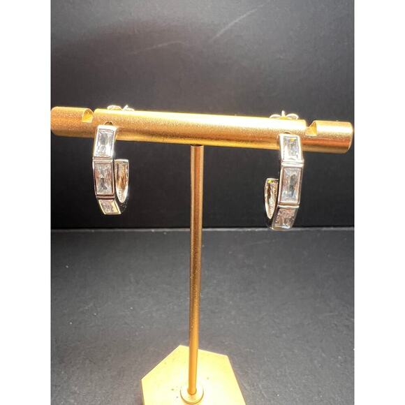 CZ half hoop earrings in sterling silver - Picture 9 of 14